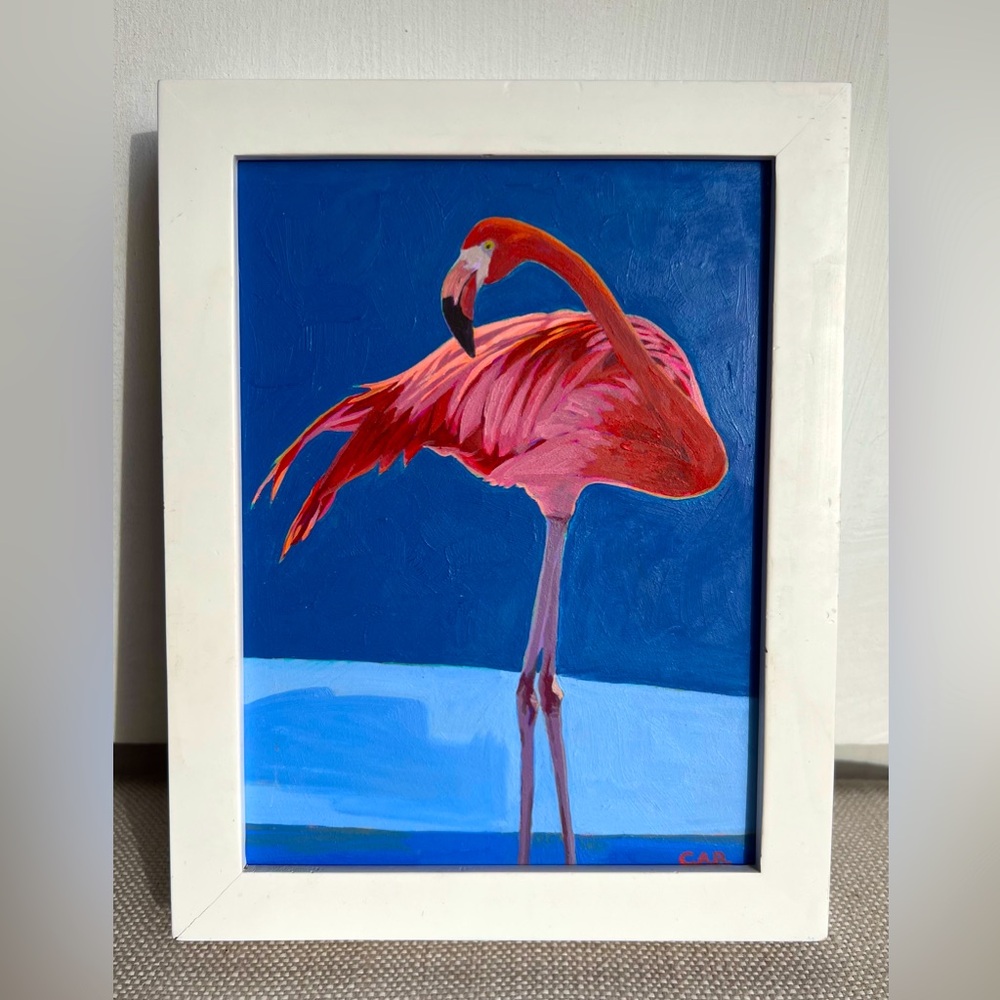 Original Vintage Flamingo Oil Painting